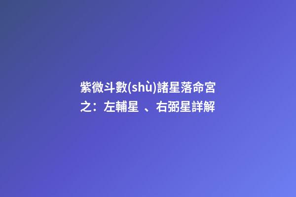 紫微斗數(shù)諸星落命宮之：左輔星、右弼星詳解